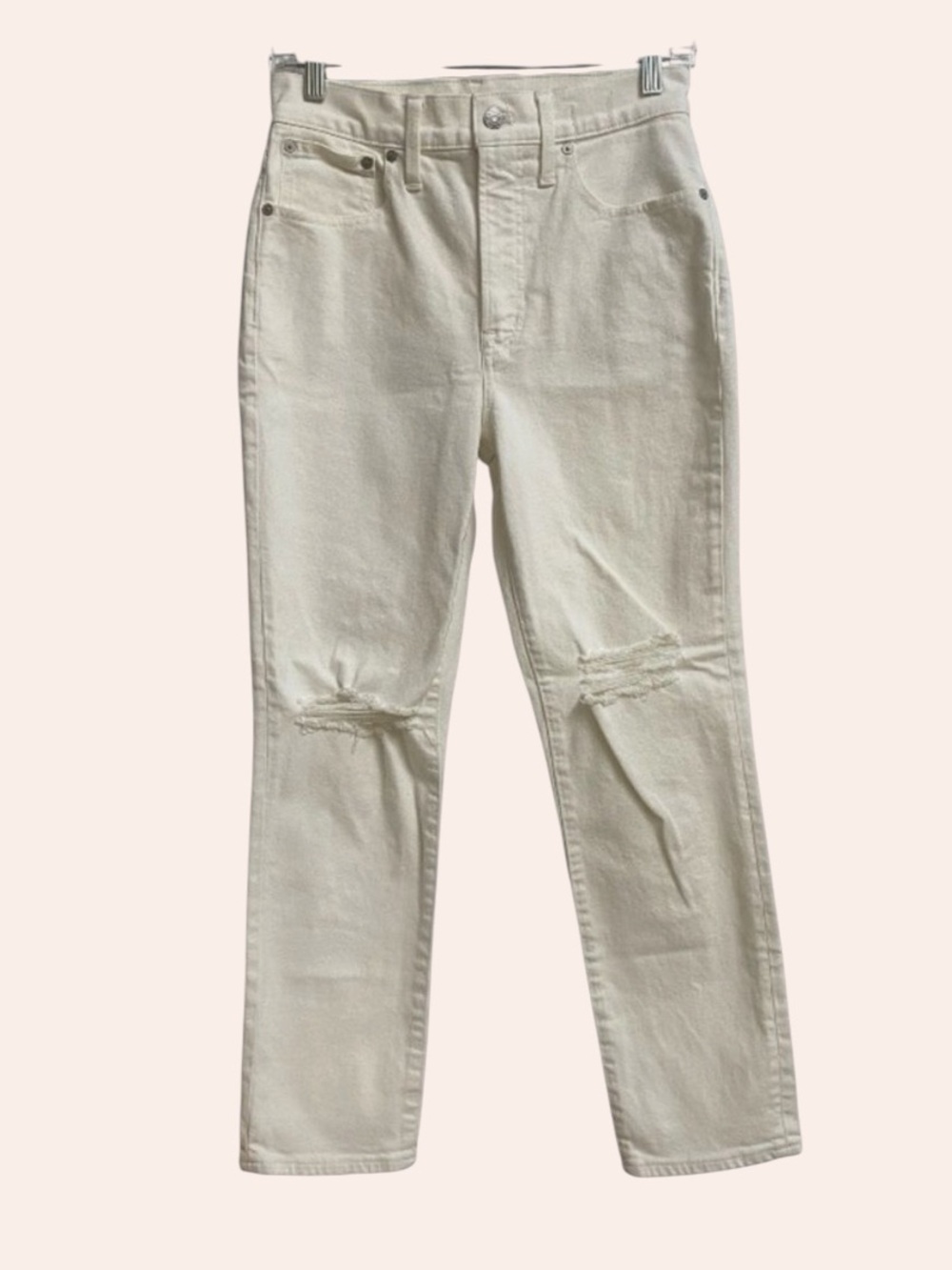 Madewell The Perfect Vintage Crop Jeans Women's 26 Off-White Knee-Rip Edition